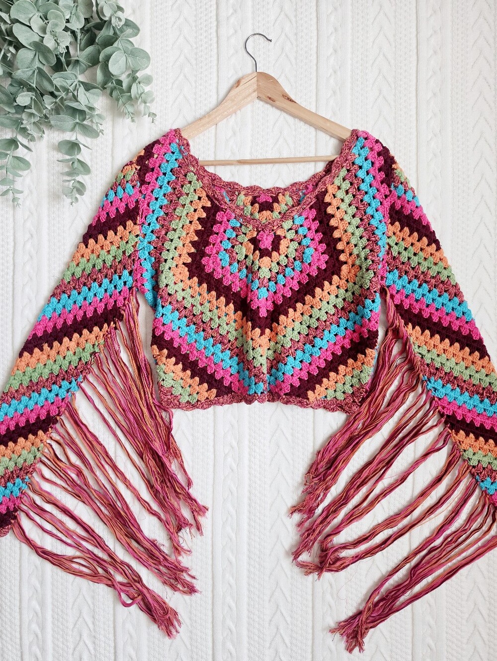 Spell & The Gypsy Joni Crochet Top Fringe Boho Festival Crop Cotton Sweater M/L - Picture 8 of 10
